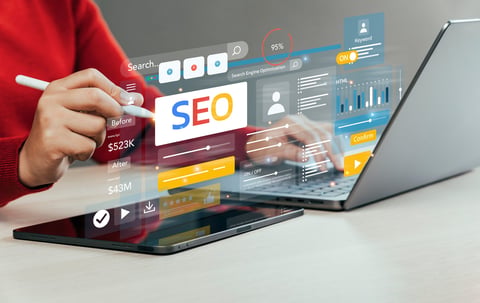 Business owner reviewing website traffic and search ranking performance
