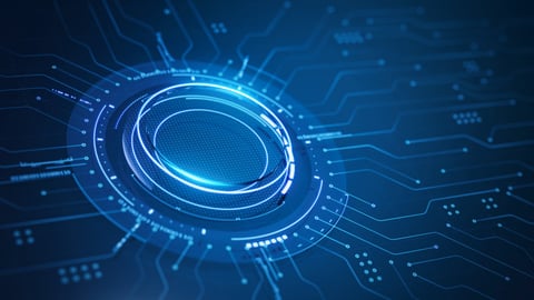 Abstract circular HUD graphic with concentric data rings and grid lines
