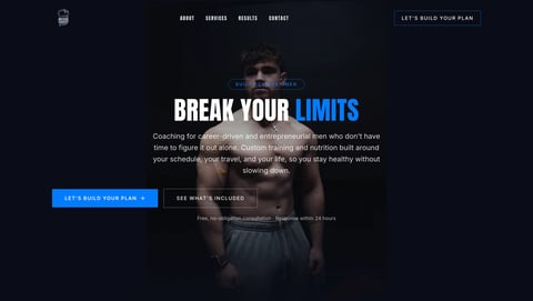 Broken Limits Training homepage with the Break Your Limits headline and call-to-action buttons